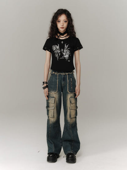 ブラックウィングスプリントコットンクロップドTシャツ