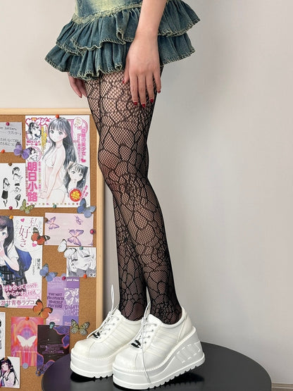 Punk Spiderweb Black Details Tights
