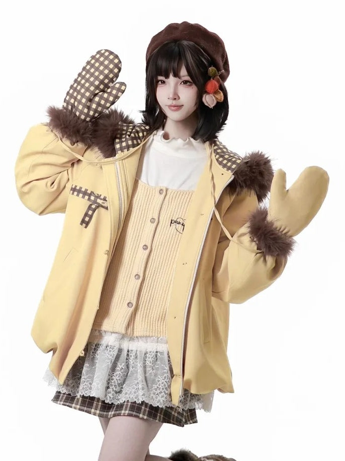 Hooded Hem Jacket Yellow Bubble -