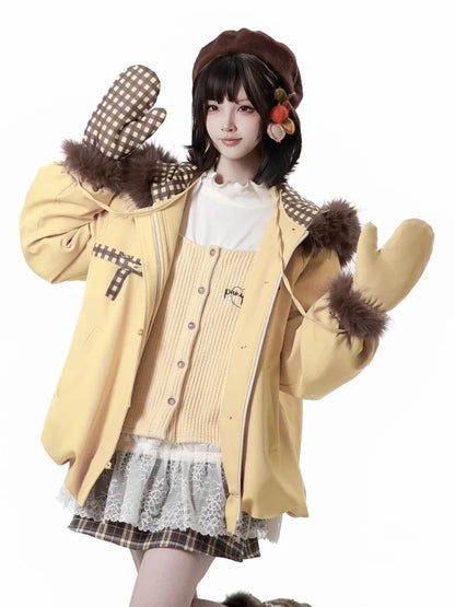 Hooded Hem Jacket Yellow Bubble -