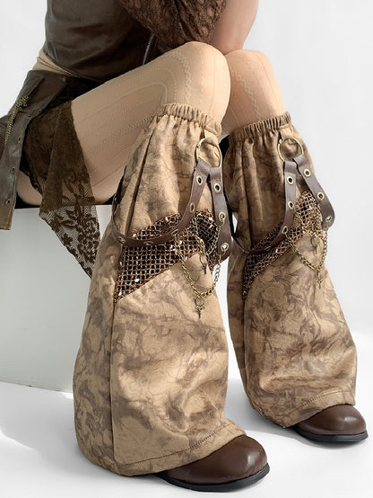 Punk And Belt Key Brown Wasteland Charm Leg Y2K Warmers