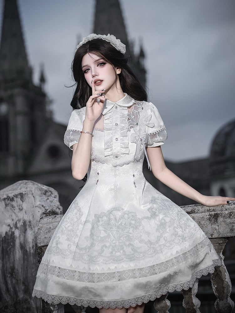 White Lily Embroidery Lace Gothic Lolita Dress - Unknown Star