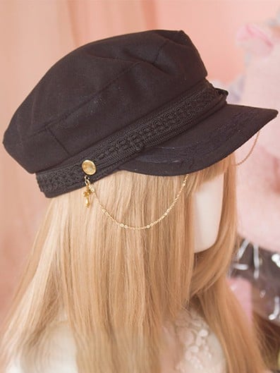2 Options Black Beret with Golden Cross Chain