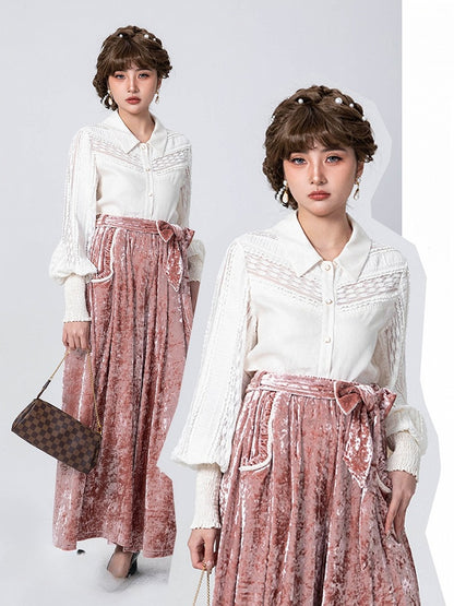 Sleeves Patches Lace Beige Contrast Blouse Lolita Balloon