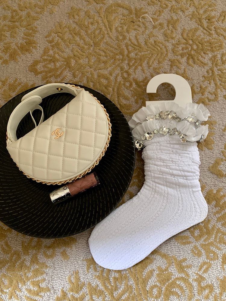 Decorated Socks Over-the-Knee Rhinestones Milky in Sparkling