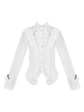White Lace-Trimmed Cross Charm Collar Ouji Shirt - With PUJI