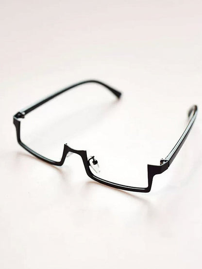 Black Cyberpunk Square Half-Frame Glasses - Mr. Cat