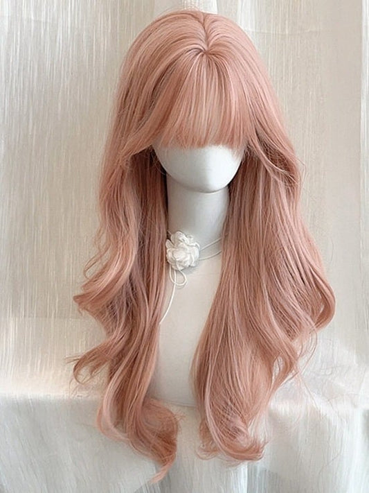 Pink 68cm Full Bangs Long Curly Wig - Sleepy Fish