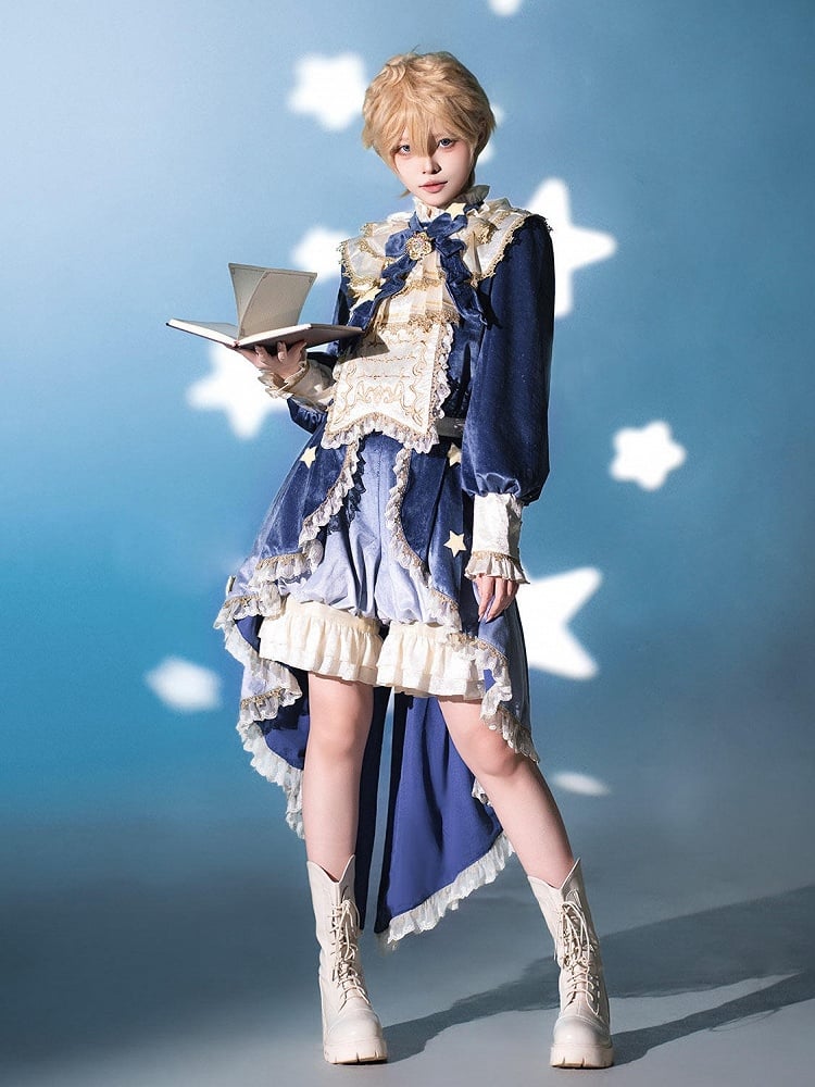Ouji Accents Velvet Star Shimmering + Top Bloomer Shorts with Lolita Blue Split-Tail