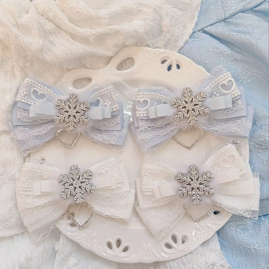Colors with Snowflake Kei Clip Hair Bow Lace Jirai Furry 6 Charm Heart