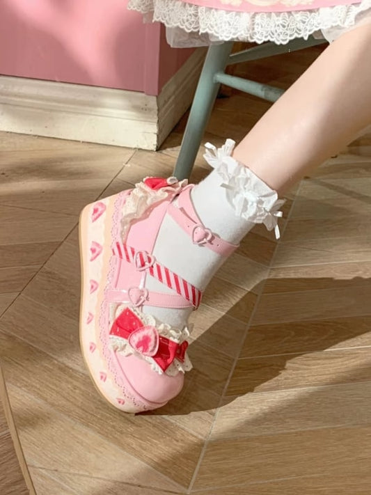 Cake Raspberry Lolita Sweet Mary Jane Pink Platform Strawberry Shoes