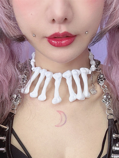 Gyaru Weiß Y2K Fashion Choker Anhänger Knochen