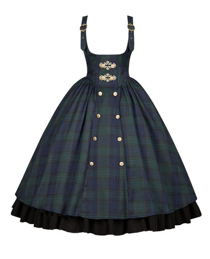 Bust Elegant Lolita Pattern Dress Long Version Under Green Plaid