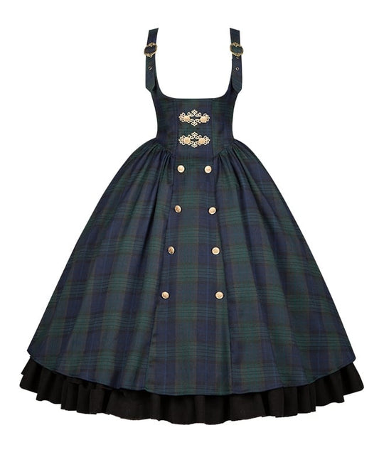 Bust Elegant Lolita Pattern Dress Long Version Under Green Plaid