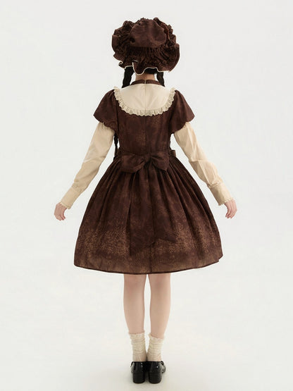 Piece Version Lolita Floral Bodice One Embroidery Classic and Brown Short Bowknot