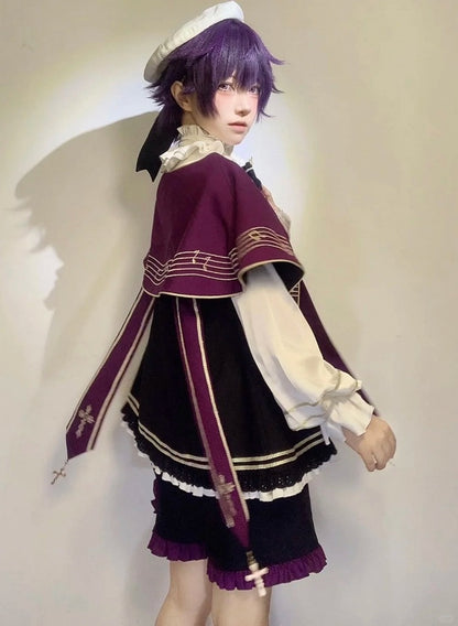 Ouji White Capelet Bloomers with Musical Purple Full Lolita Top and Set Embroidered + Note