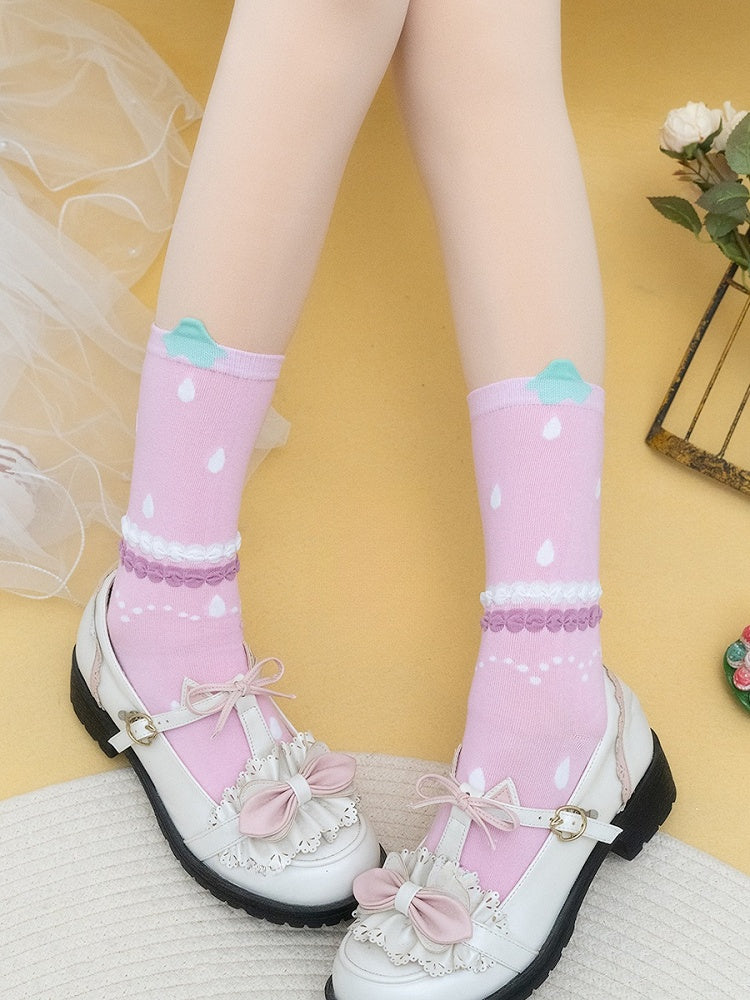 ピンクのプリントデザインカーフソックス