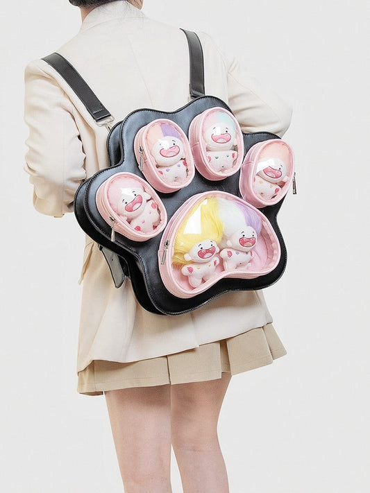 Cute Paw Puppy Kitten 2-Way In Enchanting Style Black Ita Backpack Pink