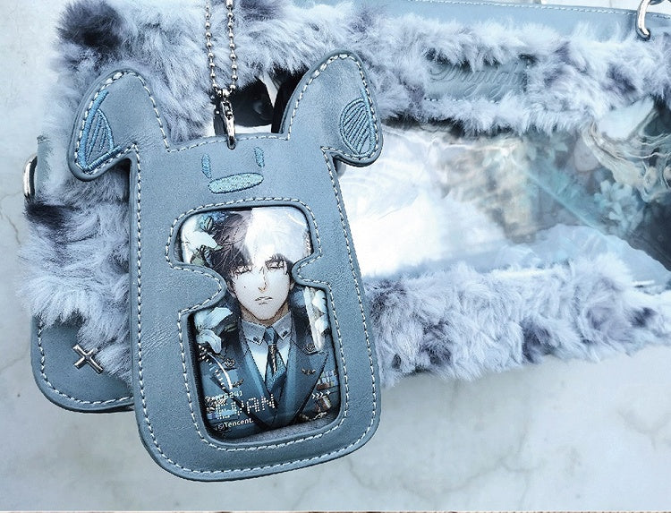 Grey and Blue Plush Ita Bag with Puppy Charm - Daylight
