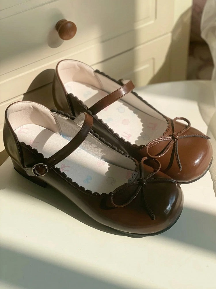 with Bow Toe Sweet Accents Mary Lolita Janes Brown 3cm Low-heel Round