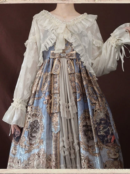 Beige Ruffle Trim Lolita Coat with Balloon Sleeves and Bows - Time Memory