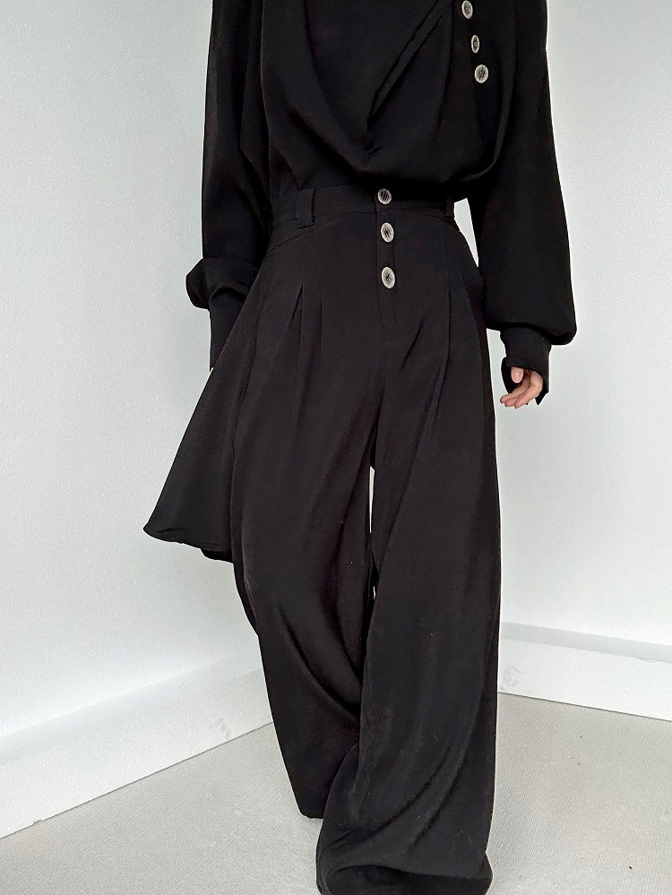 Skirt Loops Belt with Lolita Pants Panel Wide-leg Ouji Black Asymmetrical