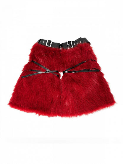 Guêtres en peluche rouges Y2K avec ceinture décorative – Alcatraz Island
