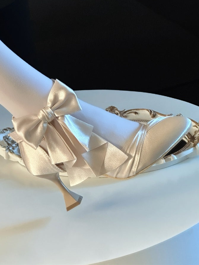 Delicate Champagne Classic Heart-shaped Shoes High-heel Bow Lolita Clasp with