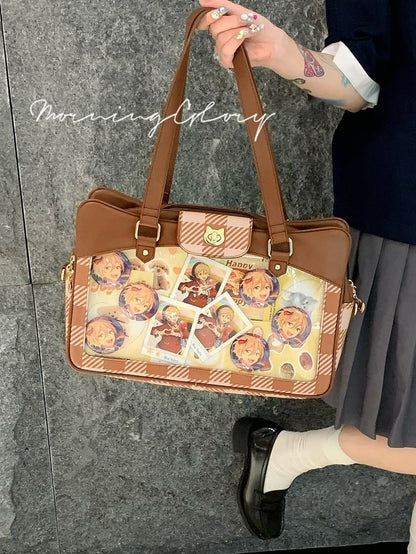 Plaid Large Tote Brown Ita Capacity Pattern Bag