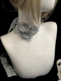 Gray Rose Self-Tie Lace Choker - With PUJI