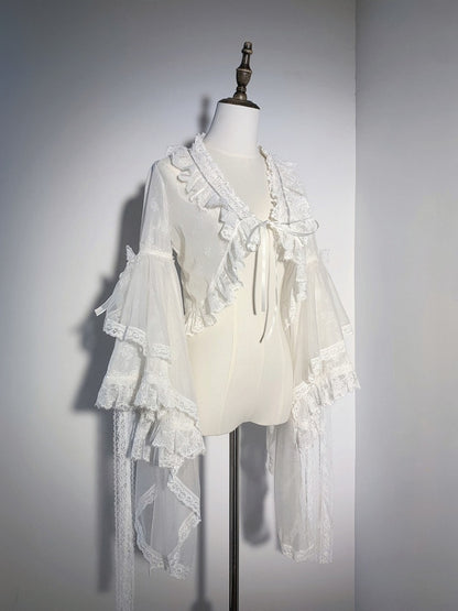 White Chinoiserie Lolita Floral Lace Top for Layering - Flower Banquet