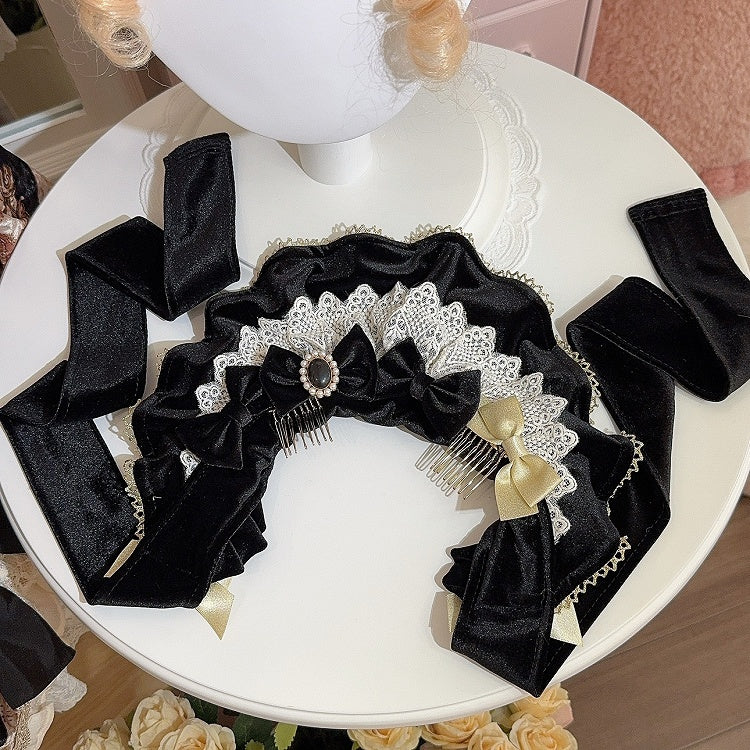 Brooches Velvet Wine Bowknot Lace Red/Black Bonnet + Trim 4