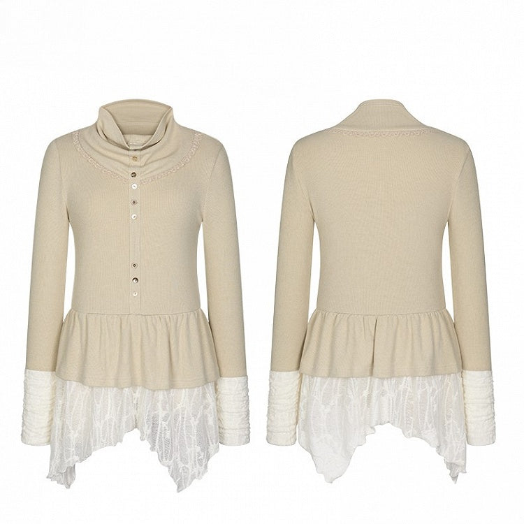 with Apricot Ruffled Design Hem Top Patchwork Knit