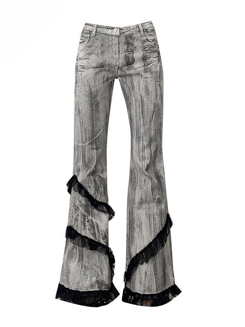 Bittersüße Trim Krawatte Grau Smoky Dye Jeans Silhouette Spitze Flare