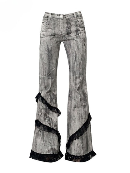 Bittersweet Trim Tie Gray Smoky Dye Jeans Silhouette Lace Flare