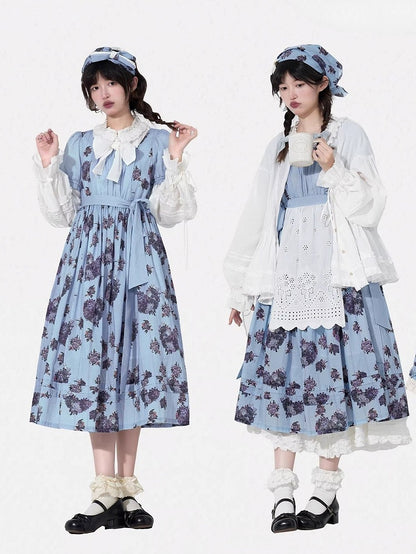 Blouse White Cuffs Long-Sleeve Lolita Loose Ruffled with Drawstring