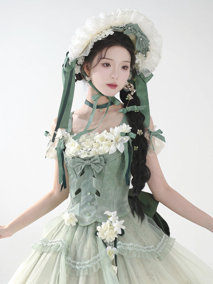 Bowknot Decoration Floral Green / Bonnet Purple