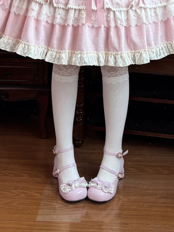 Sweet Janes - Mary Purple Lace Edging Lolita PU Mid-heel