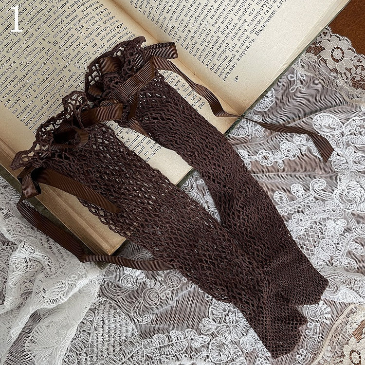 Loop Trims Khaki Studded Fishnet Leg Stockings/Black Socks/Heart-shaped Stockings/Lace Underknee