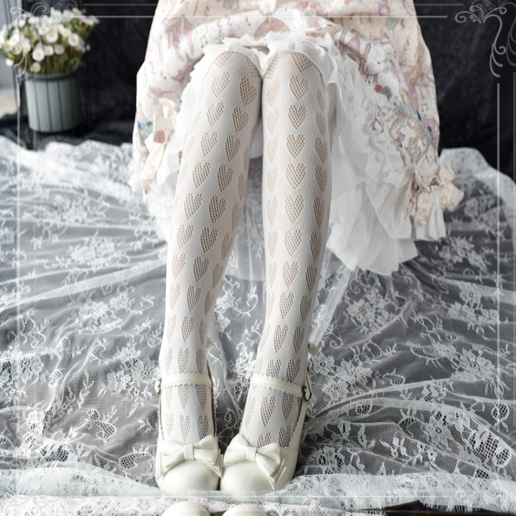 ブラック/ホワイトハート柄タイツ