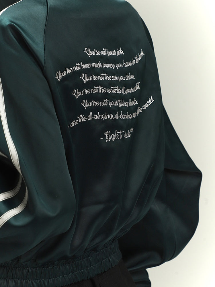 Dark Green Letter Embroidery Acubi Fashion Vintage Baseball Jacket