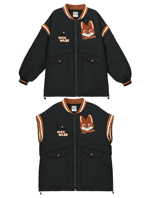 Zootopia Nick Applique Black Down Jacket Detachable Sleeves