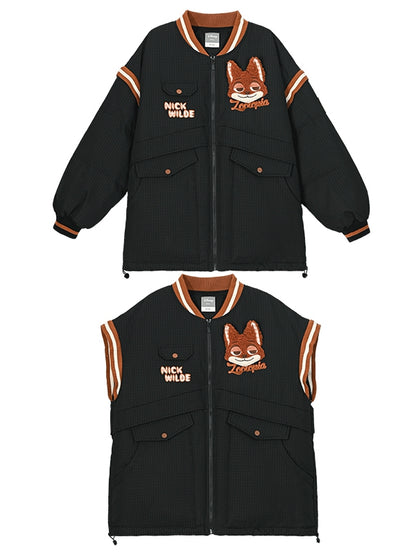 Zootopia Nick Applique Black Down Jacket Detachable Sleeves