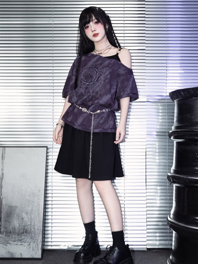 Gothic Purple Off Shoulder Top with Sea Lily Print - Quirky Hut