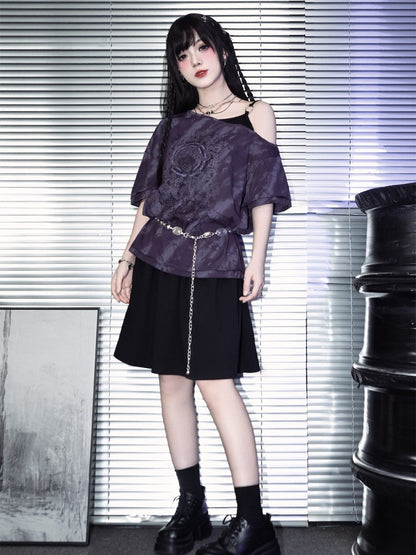 Gothic Purple Off Shoulder Top with Sea Lily Print - Quirky Hut