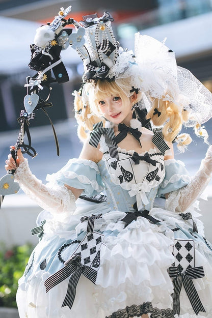 Alice in Wonderland Off-Shoulder Lolita Dress with Playing Card Appliques - Hinana Queena