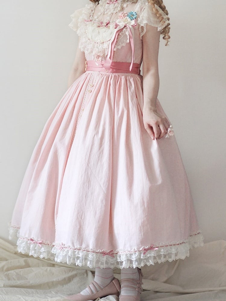 Pink with Bow Details Version Lolita Elegant Classic Dress Lace Long and