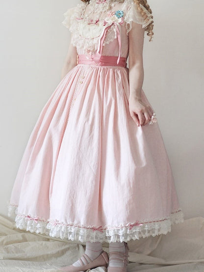 Pink with Bow Details Version Lolita Elegant Classic Dress Lace Long and