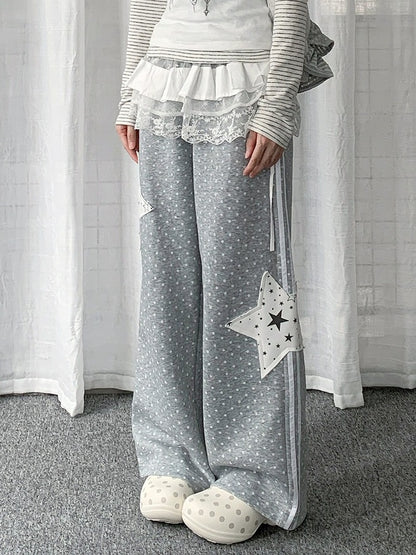 Polka Dot Trousers with Star Embellishment in Gray - Solkatt