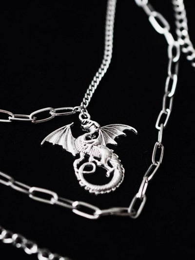 Gothic Layered Necklace with Dragon Eye Pendant - Strange Sugar